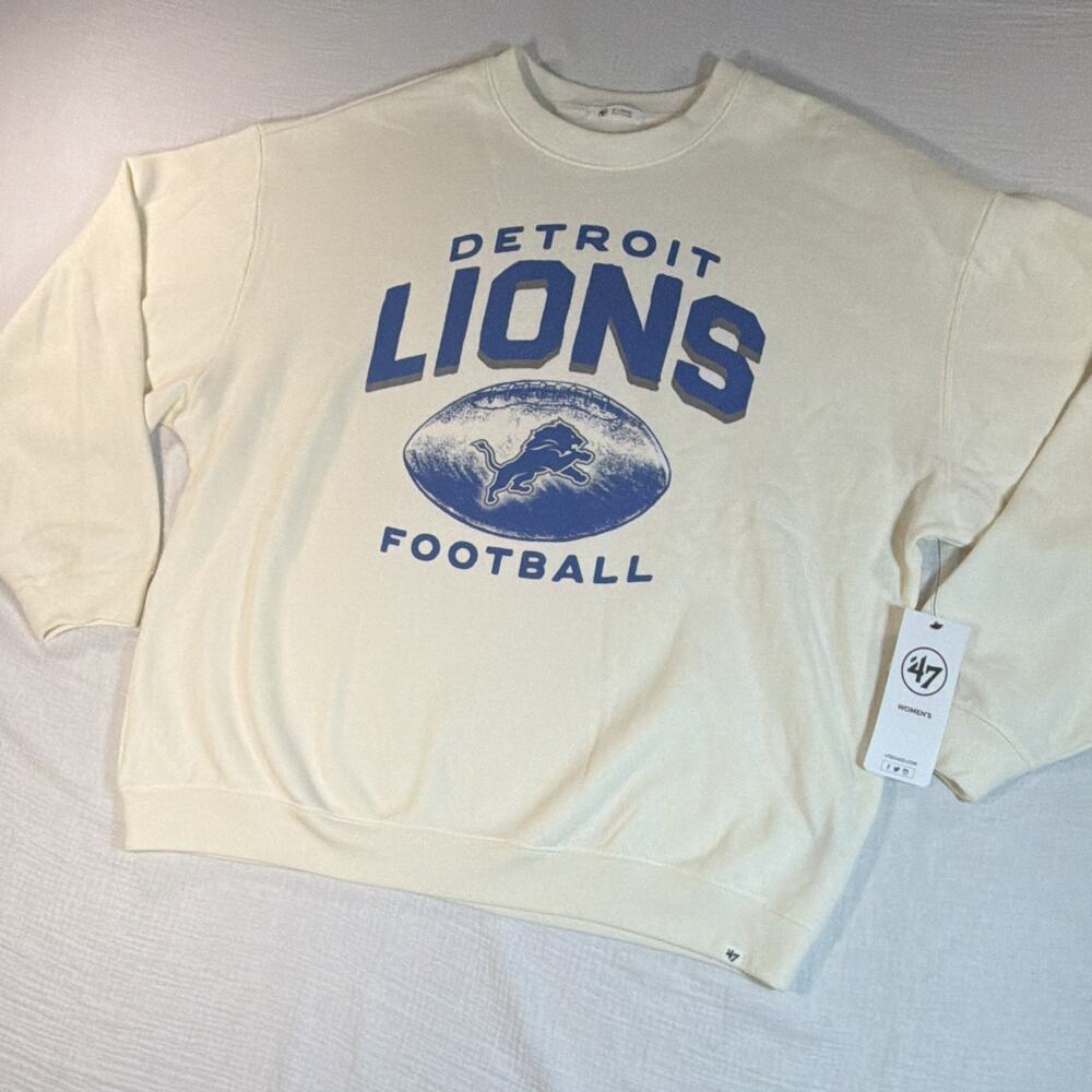 Detroit Lions NFL '47 Brand Woman’s XL Sweatshirt Beige Long Sleeve Oversized